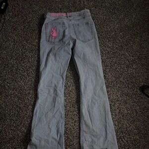 H&M Gray Flare Jeans with Pink Detail